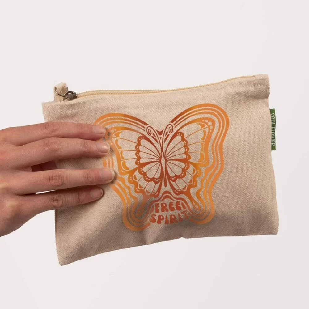NWT - Soul Flower Free Spirit Butterfly Zipper Pouch – Organic Cotton, NEW